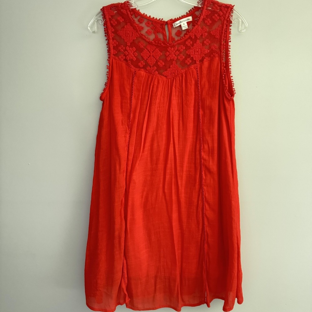 JohnPaulRichard Dress Womens S Red Embroidered‎ Lace Sleeveless Shift Sundress